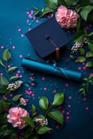 AI generated Beautiful minimalist background for graduation party advertisin photo