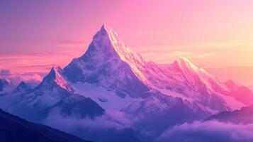 AI generated Beautiful nature background featuring a lonely mountain peak against a pink purple gradient sky photo