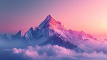 AI generated Beautiful nature background featuring a lonely mountain peak against a pink purple gradient sky photo