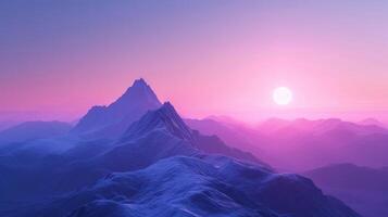 AI generated Beautiful nature background featuring a lonely mountain peak against a pink purple gradient sky photo