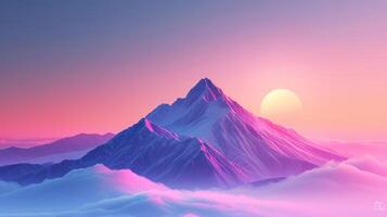 AI generated Beautiful nature background featuring a lonely mountain peak against a pink purple gradient sky photo