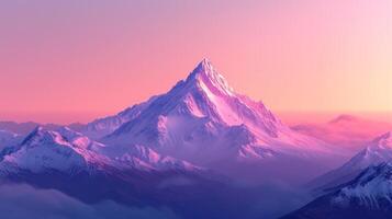 AI generated Beautiful nature background featuring a lonely mountain peak against a pink purple gradient sky photo