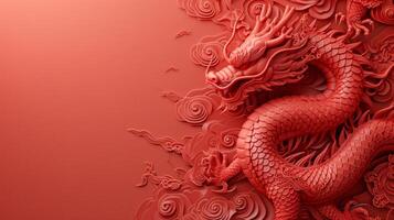 AI generated Chinese red holiday background with dragon photo