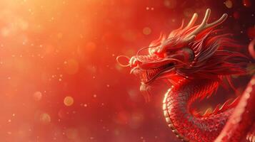AI generated Chinese red holiday background with dragon photo