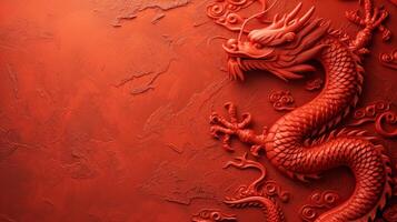 AI generated Chinese red holiday background with dragon photo