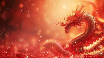AI generated Chinese red holiday background with dragon photo