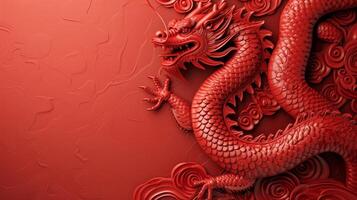AI generated Chinese red holiday background with dragon photo