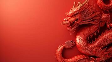 AI generated Chinese red holiday background with dragon photo