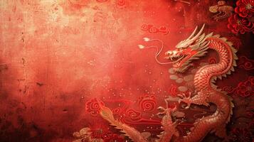 AI generated Chinese red holiday background with dragon photo