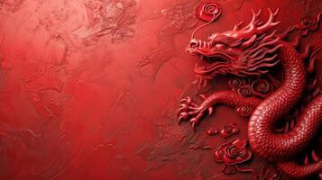 AI generated Chinese red holiday background with dragon photo