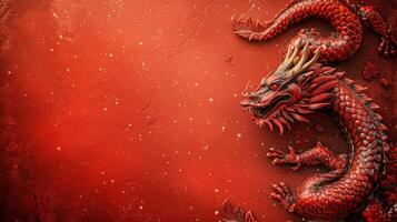 AI generated Chinese red holiday background with dragon photo