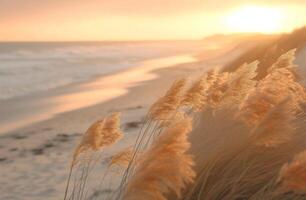 AI generated images about waves, shore, ocean, sand, grass, time lapse photo