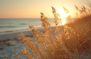 AI generated the breeze blows across the sea at sunset photo