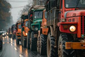 ai generado tráfico Enjambres causado por tractor protestas en el ciudad foto