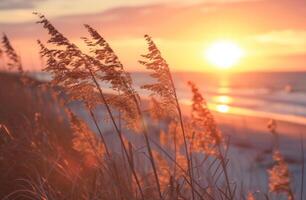 ai generado el brisa golpes a través de el mar a puesta de sol foto