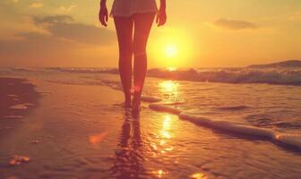AI generated woman on beach walker background photo