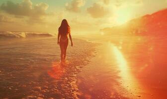 AI generated woman on beach walker background photo