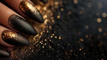 AI generated Black nails luxury background. photo