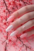 AI generated beautiful pink manicure background photo