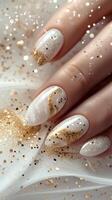 AI generated White and gold luxury manicure. photo