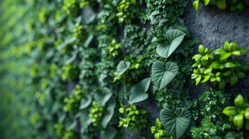 AI generated Green wall with plants and leaves. eco city concept photo