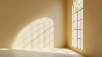 AI generated Minimalistic abstract beige background with shadow light from window. photo