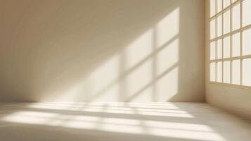 AI generated Minimalistic abstract beige background with shadow light from window. photo