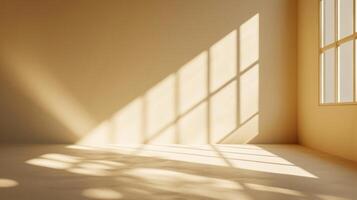 AI generated Minimalistic abstract beige background with shadow light from window. photo