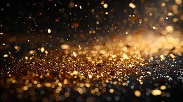 AI generated A dazzling burst of golden confetti against a black backdrop, celebrating moments of triumph. photo