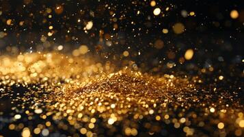 AI generated A dazzling burst of golden confetti against a black backdrop, celebrating moments of triumph. photo