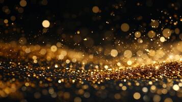 AI generated A dazzling burst of golden confetti against a black backdrop, celebrating moments of triumph. photo