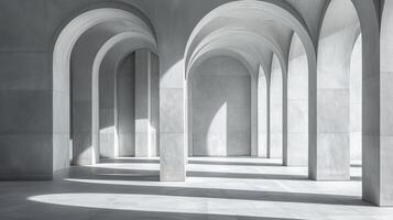 AI generated A geometric pattern of arches and pillars, reminiscent of a modernist architectural masterpiece. photo