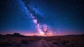 AI generated A starry night sky over a quiet desert, with a brilliant display of the Milky Way.. photo
