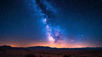 AI generated A starry night sky over a quiet desert, with a brilliant display of the Milky Way.. photo