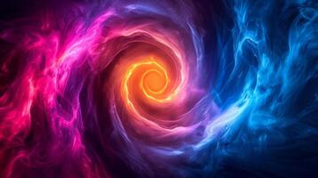 AI generated An abstract neon swirl, radiating a hypnotic blend of fluorescent pinks, blues, and purples. photo