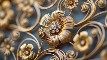 AI generated An intricate lattice of intertwined gold and silver filigree, showcasing delicate craftsmanship. photo