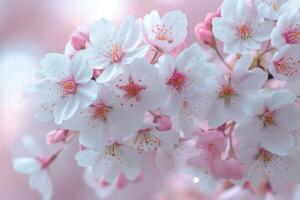 AI generated Delicate cherry blossoms in soft pinks and whites, dancing in a dreamlike spring breeze. photo