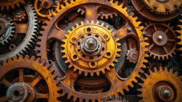 AI generated Gears, cogs, and mechanical parts interlocking, symbolizing the synergy of industrial machinery photo