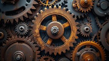 AI generated Gears, cogs, and mechanical parts interlocking, symbolizing the synergy of industrial machinery photo