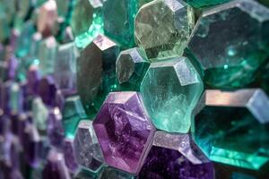 AI generated Geometric patterns of emerald and amethyst, a symphony of opulent shapes and colors. photo