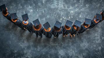 AI generated Graduates linking arms, forming a human chain symbolizing unity and accomplishment. photo