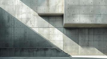 ai generado geométrico patrones de ligero y sombra en un hormigón fachada, acentuando arquitectónico detalles. foto