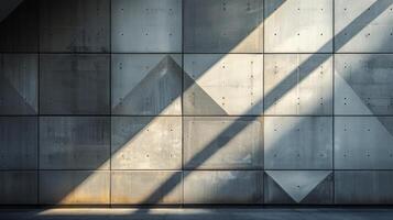 ai generado geométrico patrones de ligero y sombra en un hormigón fachada, acentuando arquitectónico detalles. foto