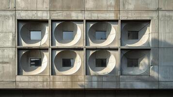 AI generated Geometric patterns of light and shadow on a concrete fasade, accentuating architectural details. photo