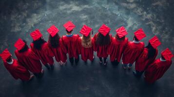 AI generated Graduates linking arms, forming a human chain symbolizing unity and accomplishment. photo