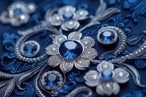 AI generated Intricate lacework of platinum and sapphire, a luxurious tapestry of sophistication and wealth. photo