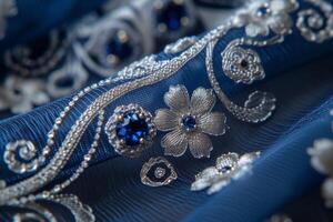 AI generated Intricate lacework of platinum and sapphire, a luxurious tapestry of sophistication and wealth. photo