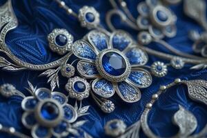 AI generated Intricate lacework of platinum and sapphire, a luxurious tapestry of sophistication and wealth. photo