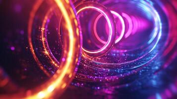 AI generated Neon rings interlocking in an abstract formation, creating an otherworldly portal of luminous energy. photo