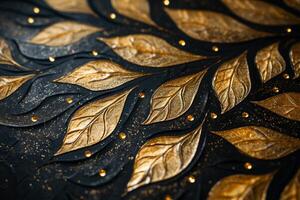 AI generated Opulent gold leaf patterns on a midnight black canvas, exuding elegance and extravagance. photo